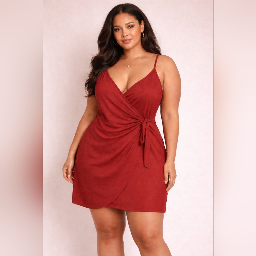 Rust Faux Wrap Dress –‎ Medium